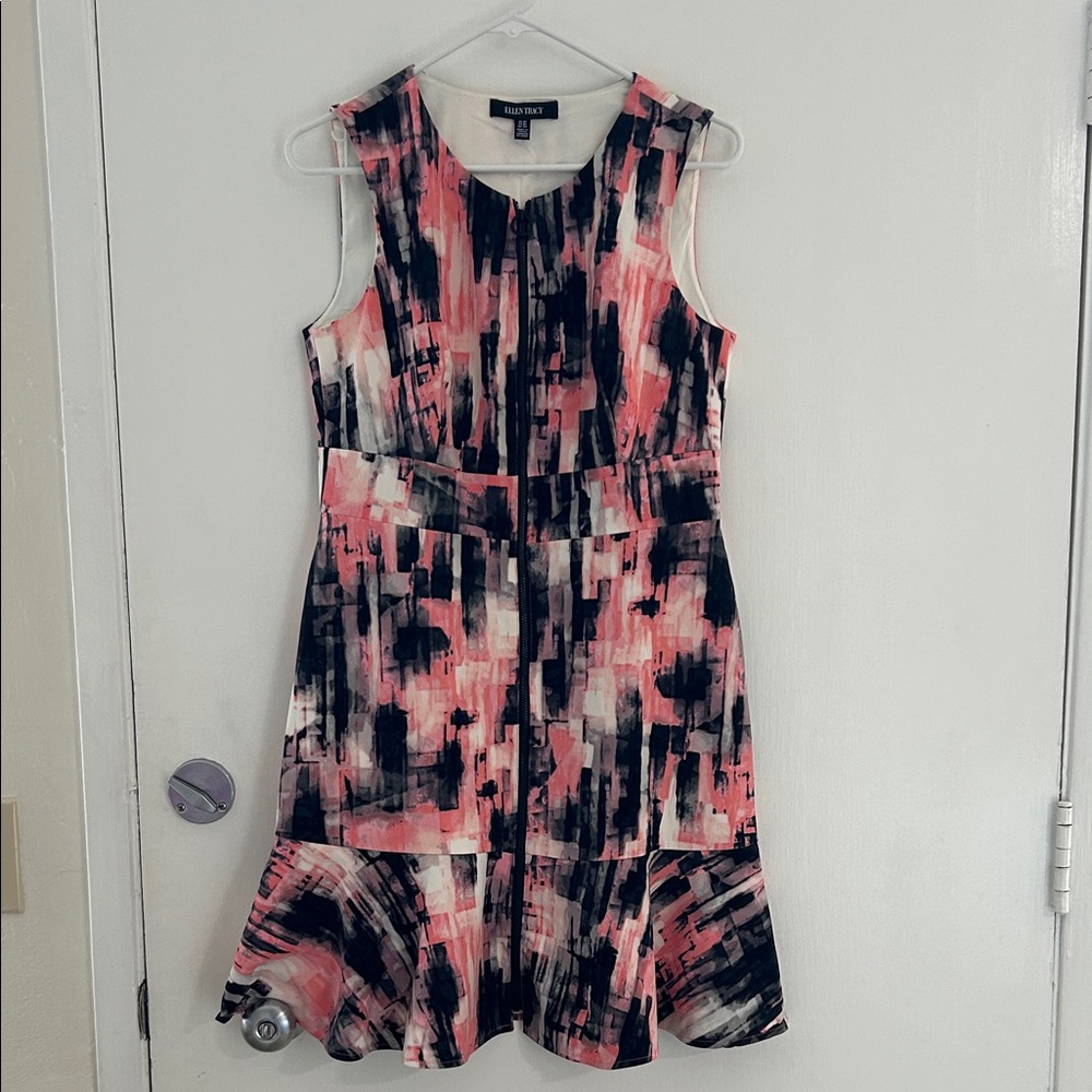 Ellen Tracy Abstract Pink and Black Midi Dress